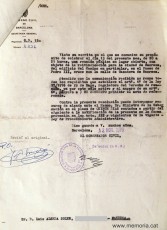 Notificació del Govern Civil a Lluís Alsedà Soler comunicant la prohibició. 