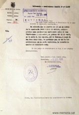 Notificació del Govern Civil a l’Alcalde comunicant la prohibició de celebrar  la conferència Uniformisme i autonomia.