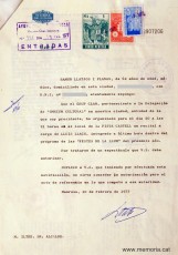 Instància de Ramon Llatjós Planas,  president d’Òmnium Cultural de Manresa, sol·licitant autorització. 