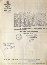 Notificació del Govern Civil a Lluís Alegre Fainé prohibint la manifestació que aquest havia sol·licitat. 