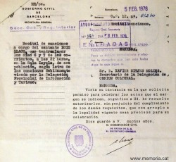 Notificació del Govern Civil a Xavier Sitjes i Molins, secretari d’Òmnium Cultural, comunicant l’autorització.