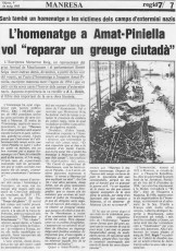 Informació publicada a "Regió7" el 9-5-1985, sobre l’homenatge que es retia l’endemà a Joaquim Amat.