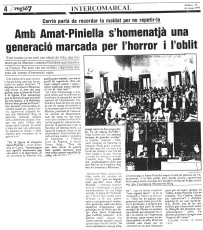 Crònica de l’homenatge dedicat a Joaquim Amat-Piniella, publicada a "Regió7" l’11 i el 13-5-1985.