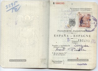 Passaport de Joaquim Amat-Piniella. (Arxiu Comarcal del Bages. Fons Joaquim Amat-Piniella)
