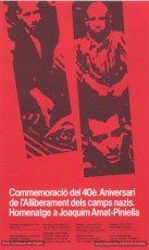 Maig de 1985: full volant editat amb motiu de l'homenatge de la ciutat de Manresa a Joaquim Amat-Piniella, amb motiu del quarantè aniversari de l'alliberament dels camps nazis. (Arxiu Comarcal del Bages. Fons Joaquim Amat-Piniella)