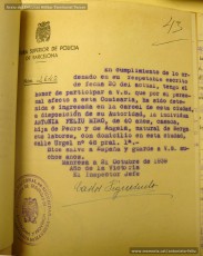 La policia de Manresa informa de la presó preventiva de l’Antonieta Feliu (21-10-1939). 