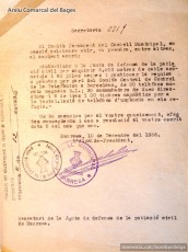 10.12.1936. L’Ajuntament manresà dona permís a la Junta de Defensa perquè adquireixi el material necessari per tal d’instal·lar telèfons en els refugis. (Arxiu Comarcal del Bages).