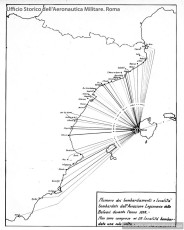 Any 1938. Localització i número de bombardeigs realitzats per l’Aviazione Legionaria italiana des de l’illa de Mallorca, convertida en una mena de portaavions natural (Ufficio Storico dell’Aeronautica Militare. Roma).
