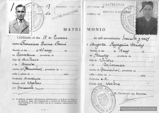 Llibre de família de Francesc Buira i Àngela Basagaña.