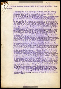 Resum de l’historial de Vicenç Prades que emet el cap de la presó de Manresa a fi de documentar la sol·licitud de llibertat definitiva. (01/03/1946).  (Arxiu Nacional de Catalunya).


