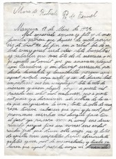 Primera carta enviada a la muller, Ignàsia Guitart, des de Mora de Rubielos el 19 de març.