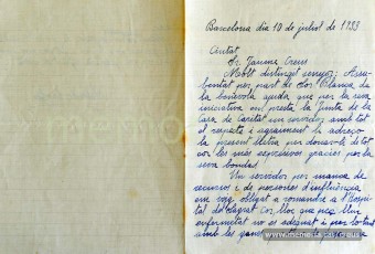 10/7/1933. Carta d’agraïment d’un asilat per l’ajuda que ha rebut de Jaume Creus. Alhora, li prega que faci gestions perquè pugui entrar al Sanatori de Terrassa.