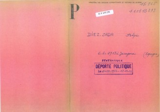 Portada de l’expedient de deportat polític de Felip Díez Sade. (Font: Archives des Victimes des Conflits Contemporanis – Caen, França).

