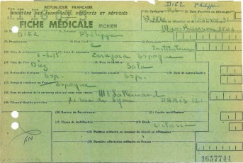 La seva fitxa mèdica, elaborada setmanes després de l’alliberament dels camps. (Font: Archives des Victimes des Conflits Contemporanis – Caen, França).