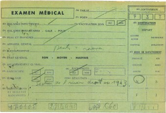 La seva fitxa mèdica, elaborada setmanes després de l’alliberament dels camps. (Font: Archives des Victimes des Conflits Contemporanis – Caen, França).

