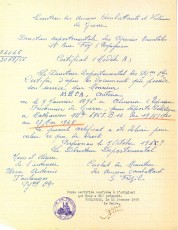 11/1/1955. Còpia certificada per l’Ajuntament de Tolouges de diferents sobre el seu empresonament i deportació. (Font: Archives des Victimes des Conflits Contemporanis – Caen, França).