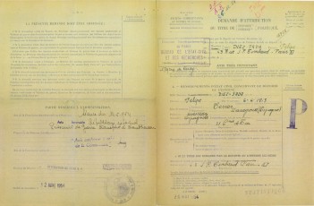 14/11/1954: L’expedient de sol·licitud de concessió del títol de deportat polític al govern francès. (Font: Archives des Victimes des Conflits Contemporanis – Caen, França).

