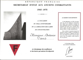 Diploma del trigèssim aniversari de l'alliberament dels camps