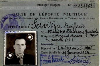 Carnet de deportat del 1964 emès pel Ministeri dels Antics Combatents i Víctimes de Guerra del govern de la República Francesa. S'hi veu el seu domicili a Marsella i el període en què va estar a Mauthausen.
