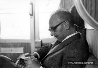 Maig de 1970. Amat viatjant a Mauthausen, per commemorar el 25è aniversari de l'alliberament del camp. (Arxiu Comarcal del Bages. Fons Joaquim Amat-Piniella)