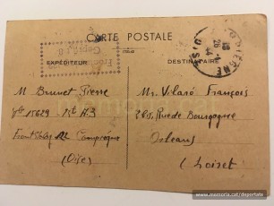 Postal standard de comunicació de transferiment del camp de Compiègne a un altre lloc (normalment, un camp de concentració nazi). L'envia Brunet al seu amic Francesc Vilaró el dia abans de la seva deportació cap a Buchenwald, el 16-1-1944 (Font: arxiu personal de Ferran Brunet)