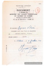Rebut d'Ignasi Vilaró conforme li ha estat comunicat el certificat de desaparegut de Pere Brunet  (Font: Archives des Victimes des Conflits Contemporains – Caen, França)