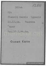 Fitxa de presoner a Gusen, amb el nou número de deportat i data del seu trasllat des de Mauthausen. «Bauer» significa «pagès». (Font: ITS Bad Arolsen)
