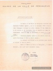Certificat de l’ajuntament de Perigús que Planell havia estat arrestat i deportat per motius polítics (Font: Archives des Victimes des Conflits Contemporains – Caen, França)