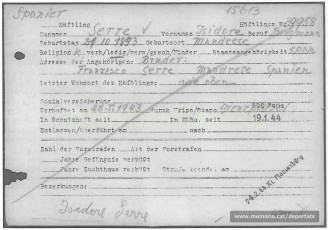 Nova fitxa de presoner de Serra a Buchenwald. Hi consta que fou arrestat per la policia de fronteres (Font: ITS Bad Arolsen)