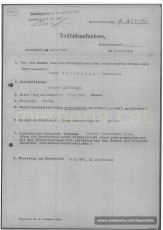 Acta de defunció de Jaume Viladrosa feta a Mauthausen. Com a professió hi consta «paleta». (Font: ITS Bad Arolsen)