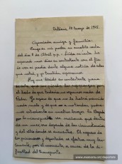 Carta del 10 de maig de 1945 de F. Vilaró a Dolors Vila, encara sense notícies de Pere brunet (Font: arxiu personal de Ferran Brunet)