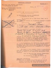 Certificat de desaparegut emès pel govern francès respecte Pere Brunet. S'hi especifica que, passats cinc anys de la data de desaparició, podrà convertiar-se en acta de defunció (Font: Archives des Victimes des Conflits Contemporains – Caen, França)