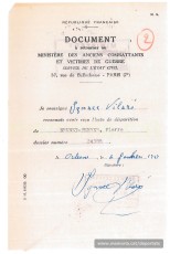 Rebut d'Ignasi Vilaró conforme li ha estat comunicat el certificat de desaparegut de Pere Brunet (Font: Archives des Victimes des Conflits Contemporains – Caen, França)