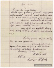 Carta de Maurici Ribas a la seva dona Carme i a la seva germana des d’Agde el 15 de maig de 1939. Diu que només li falten els papers per poder tornar a Espanya i que espera que ella ho estigui mirant. Saluda als seus pares i a la família de la seva cunyada Llúcia Cristina."Font: col·lecció conservada per Rosa Corbera Flotats"