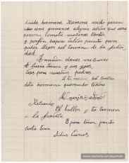 Carta de Maurici Ribas a la seva dona Carme i a la seva germana des d’Agde el 15 de maig de 1939. Diu que només li falten els papers per poder tornar a Espanya i que espera que ella ho estigui mirant. Saluda als seus pares i a la família de la seva cunyada Llúcia Cristina."Font: col·lecció conservada per Rosa Corbera Flotats"