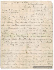 Carta de Maurici Ribas al seu germà i a la seva mare des del camp de presoners de guerra alemany d’Estrasburg (Frontstalag 210), el 24 de setembre de 1940. Feia tres mesos que l’exèrcit alemany havia derrotat el francès i capturat el seu exèrcit, inclosos els republicans espanyols que hi treballaven. Explica que els alemanys els tracten molt bé, mengen bé i que, malgrat que plou molt, estan dins d’una caserna a recer."Font: col·lecció conservada per Rosa Corbera Flotats"