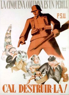 Cartell sobre l'emboscat quintacolumnista, 1937; obra de Fried-Feld, editat pel Partit Socialista Unificat de Catalunya.