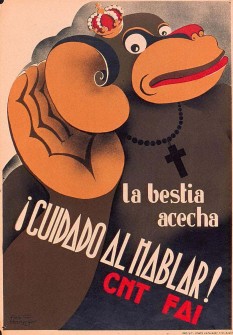 Cartell sobre l'emboscat espia, 1937; obra d'Aleix Hinsberger i editat per la CNT-FAI.