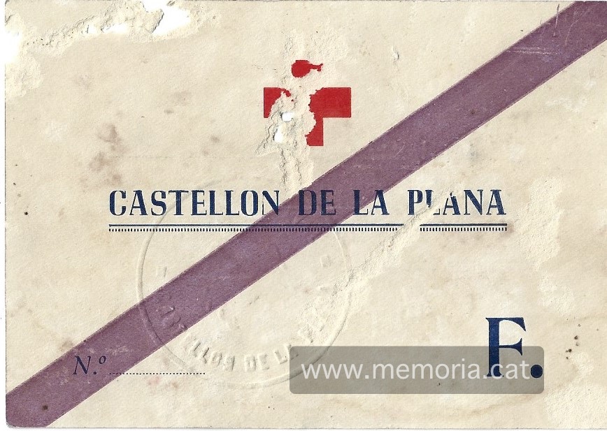 Targeta que duia l'Emilio Barris per recollir la Montserrat Planas i la seva filla Dolors Martínez quan aquestes van arribar a Castelló de la Plana. 21/01/1957. Font: Col·lecció familiar.