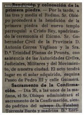Notícia sobre la construcció de l’església de Crist Rei de Manresa. Diari Manresa, 22/10/1942.  (Font: web memoria.cat/franquisme).