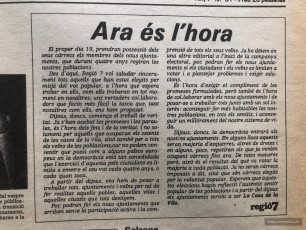 Ara és l’hora. Editorial de Regió7 (17/4/1979)
