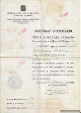 Certificat d’instrucció feta a Manresa amb data de 2 de març de 1937. (Arxiu familiar).