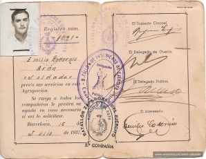Document d’identitat d’Emili Codorniu quan estava destinat al “Cuartel Durruti” datat el 16 de juliol de 1937. (Arxiu familiar).