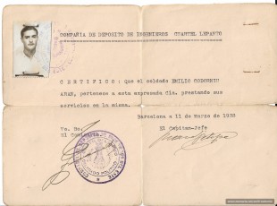 Document que certifica el destí d’Emili Codorniu a la “Compañía de Depósito de Ingenieros. Cuartel Lepanto” datat l’11 de març de 1938. (Arxiu familiar).
