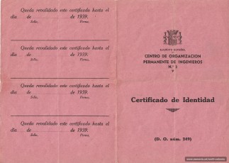 Certificat d’identitat d’Emili Codorniu on consta que és soldat de la banda musical de la caserna de Lepant des de 10 de maig de 1938 i emès amb data de primer de gener de 1939. (Arxiu familiar).