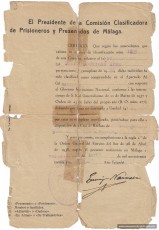 Document de sortida del camp de concentració per a ingressar al servei militar corresponent a la seva lleva de 1935 amb data de 27 d’abril de 1939. (Arxiu familiar).