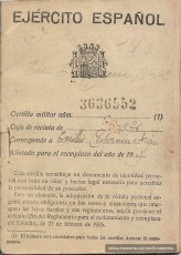 “Cartilla” militar d’Emili Codorniu que comença essent republicana i acabà essent franquista en la portada de la qual es llegeix: “Alistado para el reemplazo del año 1935”. (Arxiu familiar).