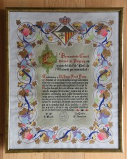L'Ajuntament de Puigreig, amb data 1 d’abril de 1930, agraeix la tasca de Joan Prat Pons com a alcalde d'aquest municipi durant la dictadura de Primo de Rivera. (Col·lecció familiar).
