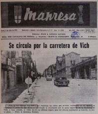 6/7/1970: els cotxes ja circulen per la carretera de Vic, per la banda esquerra formigonada, com mostra la imatge presa davant dels Infants. (Arxiu Comarcal del Bages).