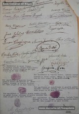 5/08/1940: circular del Gobierno Civil de Barcelona sobre “El uso del idioma nacional en todos los servicios públicos”, recogiendo lo dispuesto en el BOP del 31 de julio de 1940. En él se proclama el español como único idioma válido para la vida pública, al tiempo que relega los idiomas “regionales” a la vida privada. La primera disposición señala que "todos los funcionarios interinos de las Corporaciones provinciales y municipales de esta provincia, cualesquiera que sea su categoría, que en acto de servicio, dentro o fuera de los edificios oficiales, se expresen en otro idioma, que no sea el oficial del Estado quedarán ‘ipso facto’ destituidos, sin ulterior recurso". En el documento se pueden ver las firmas de todos los funcionaros del Ayuntamiento de Manresa, ya que fueron obligados a firmar el correspondiente enterado. Algunos funcionarios del cuerpo de guardias de paseo firmaron con la hulla dactilar por no saber escribir. (Arxiu Comarcal del Bages)